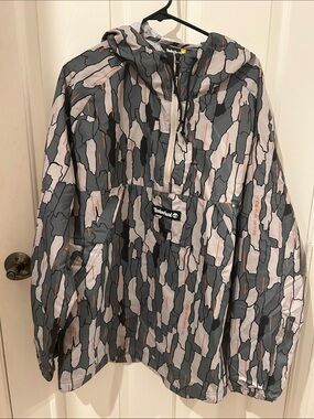 Timberland Gray and Tan Camo Hooded Pullover Anorak with Orange Accents